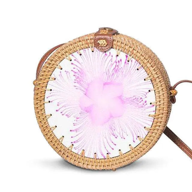 Sac Rond en Paille Femme | Sac Rond en Paille Oxalis Rose | Tendance Rond Sac en Osier Femme