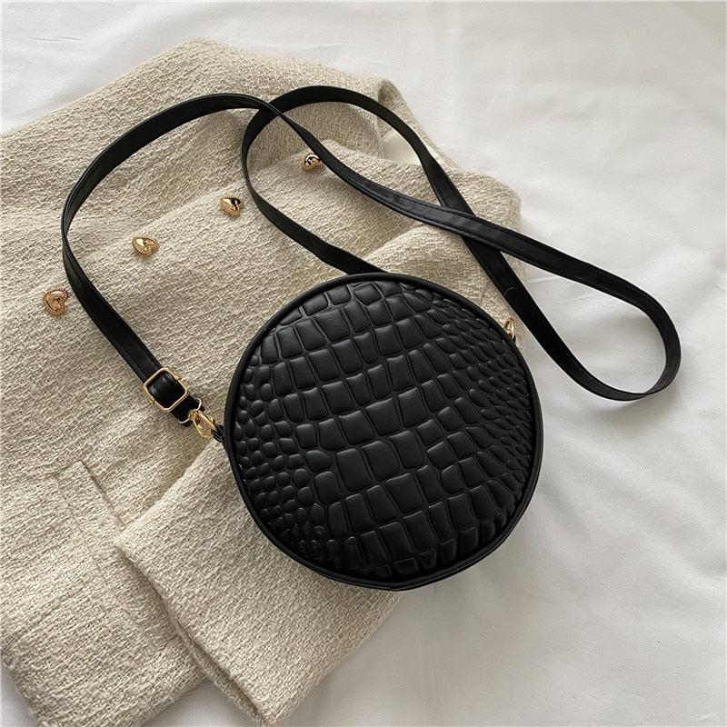 Sac Rond Femme | Petit sac en cuir effet crocodile Noir | Tendance Rond Sac en Cuir Femme