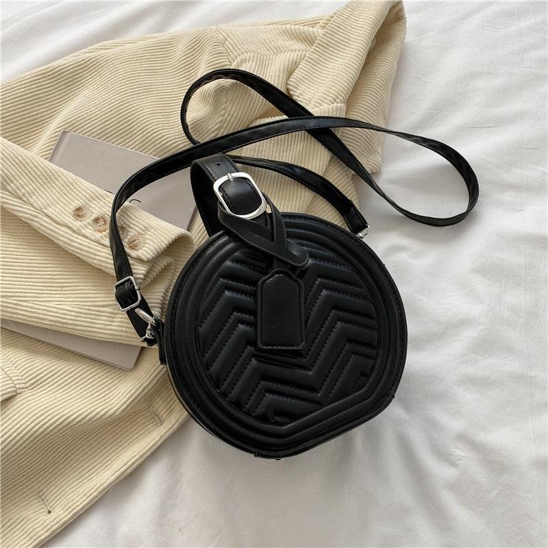 Sac Rond Femme | Petit sac rond en cuir Noir | Tendance Rond Sac en Cuir Femme