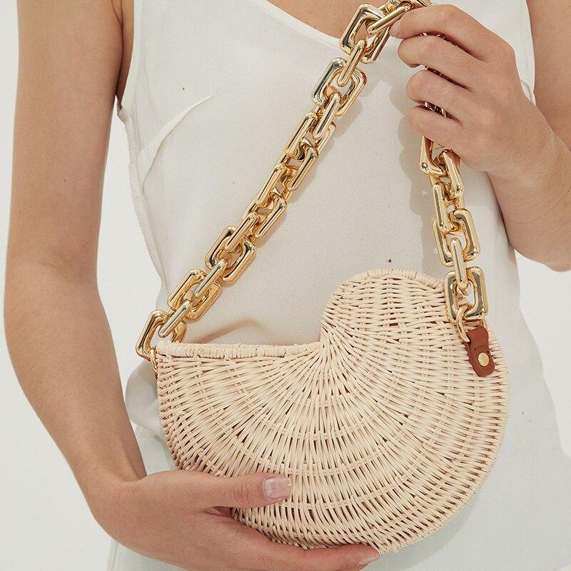 Sac Rond Femme | Sac en paille coquillage Beige | Tendance Rond Sac en Paille Beige