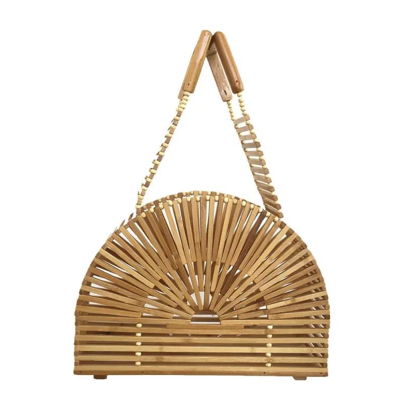 Sac Rond Femme | Sac Rond Bandoulière Bambou Brun | Tendance Rond Sac À Main Tendance Brun