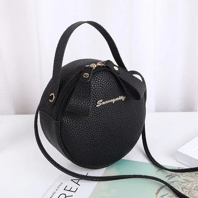 Sac Rond Femme | Sac Rond en Bandoulière simili cuir Noir | Tendance Rond Sac en Cuir Femme