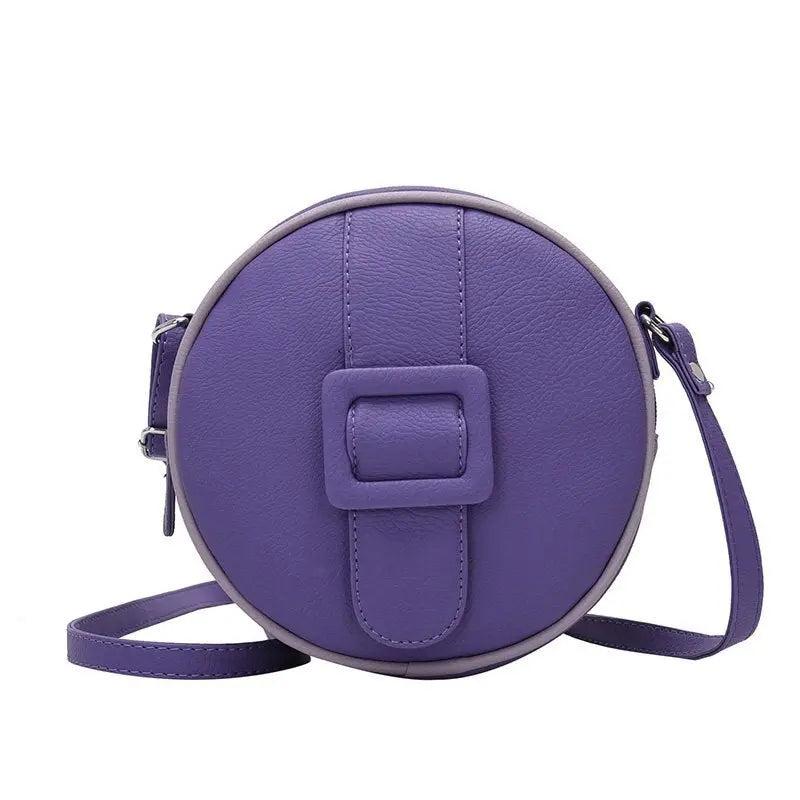 Sac Rond Femme | Sac Rond en Cuir avec Languette Violet | Tendance Rond Sac en Cuir Femme