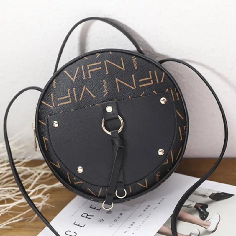 Sac Rond Femme | Sac Rond en Cuir Design Noir | Tendance Rond Sac Rond Femme