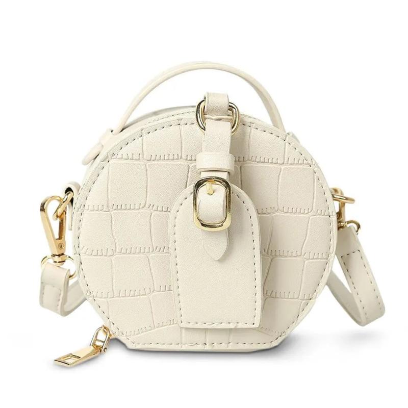 Sac Rond Femme | Sac Rond en Cuir Façon Crocodile Beige | Tendance Rond Sac en Cuir Beige