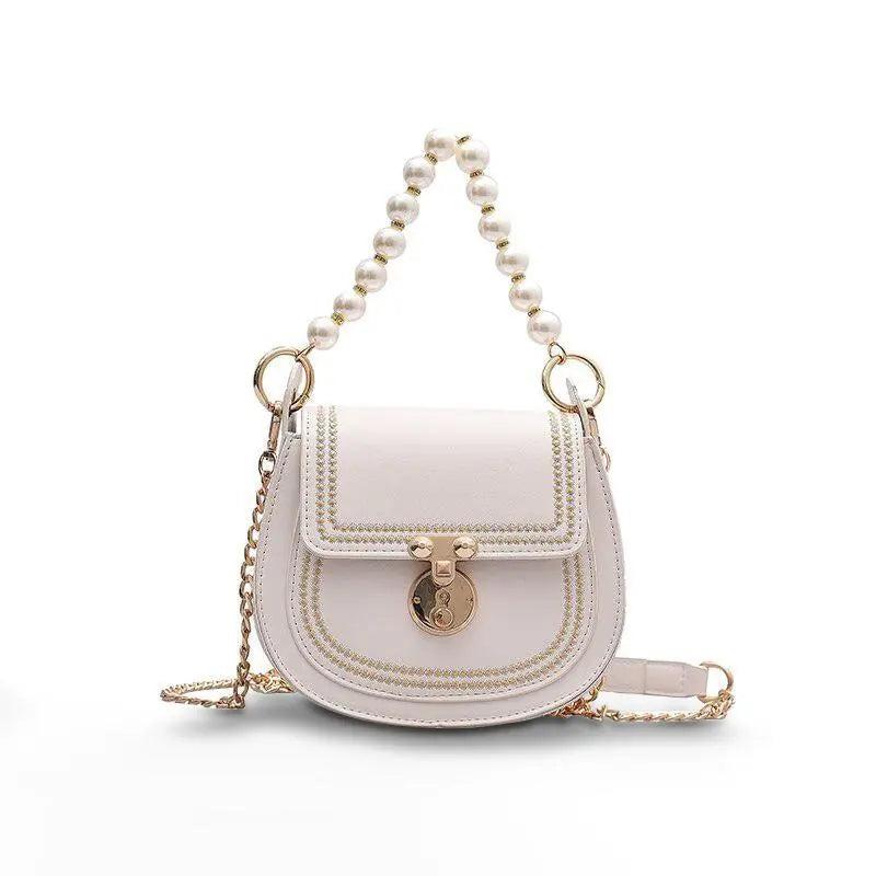 Sac Rond Femme | Sac Rond en Cuir Fin Perle Blanc | Tendance Rond Sac en Cuir Blanc