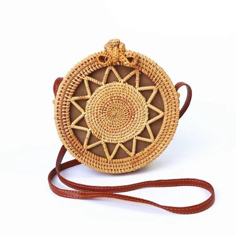 Sac Rond Femme | Sac Rond en Paille Soleil | Tendance Rond Sac en Osier Femme