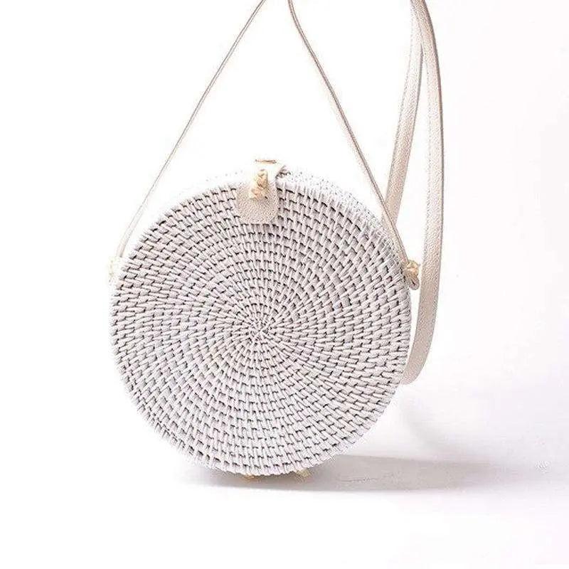 Sac Rond Femme | Sac Rond en Paille Venise Blanc | Tendance Rond Sac en Osier Blanc